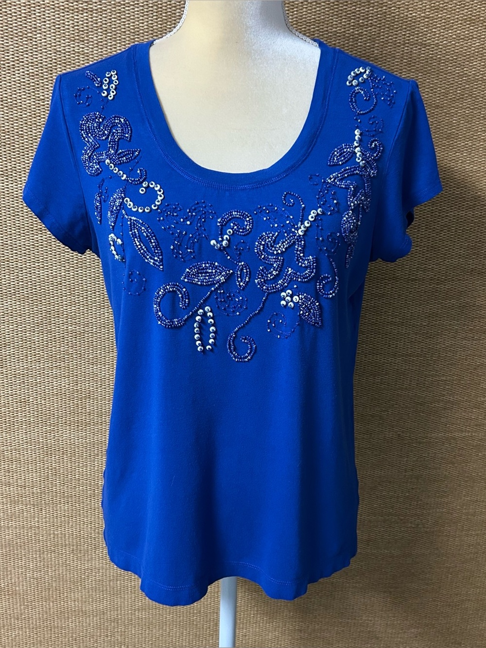 Chico’s Top Womens Medium Blue Beaded
